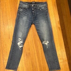 Express women’s Ripped Dark Blue Skinny Jeans